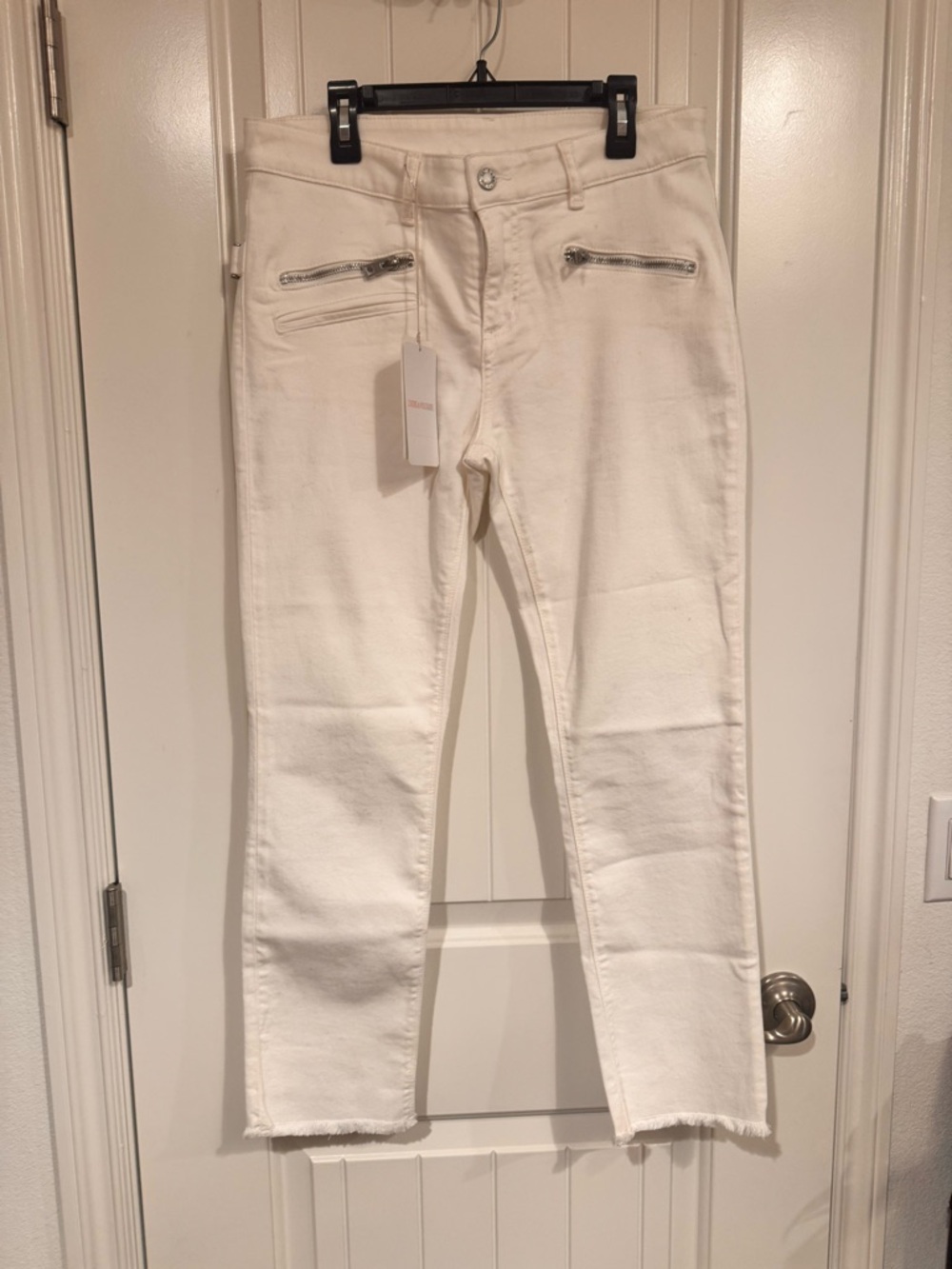 Zadig & voltaire Ava white Straight-Leg cropped Jeans with Front Zippers size 28